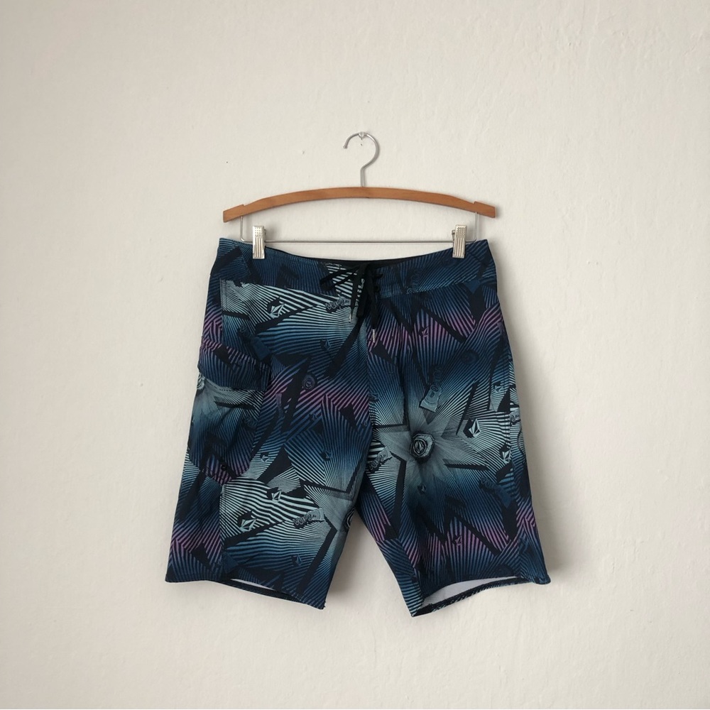 Volcom Men’s Swim Trunks Size 31 Blue Black Green Purple Surf Water Shorts Quick